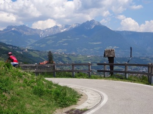 The view from the last switchback, looking east back toward Merano.